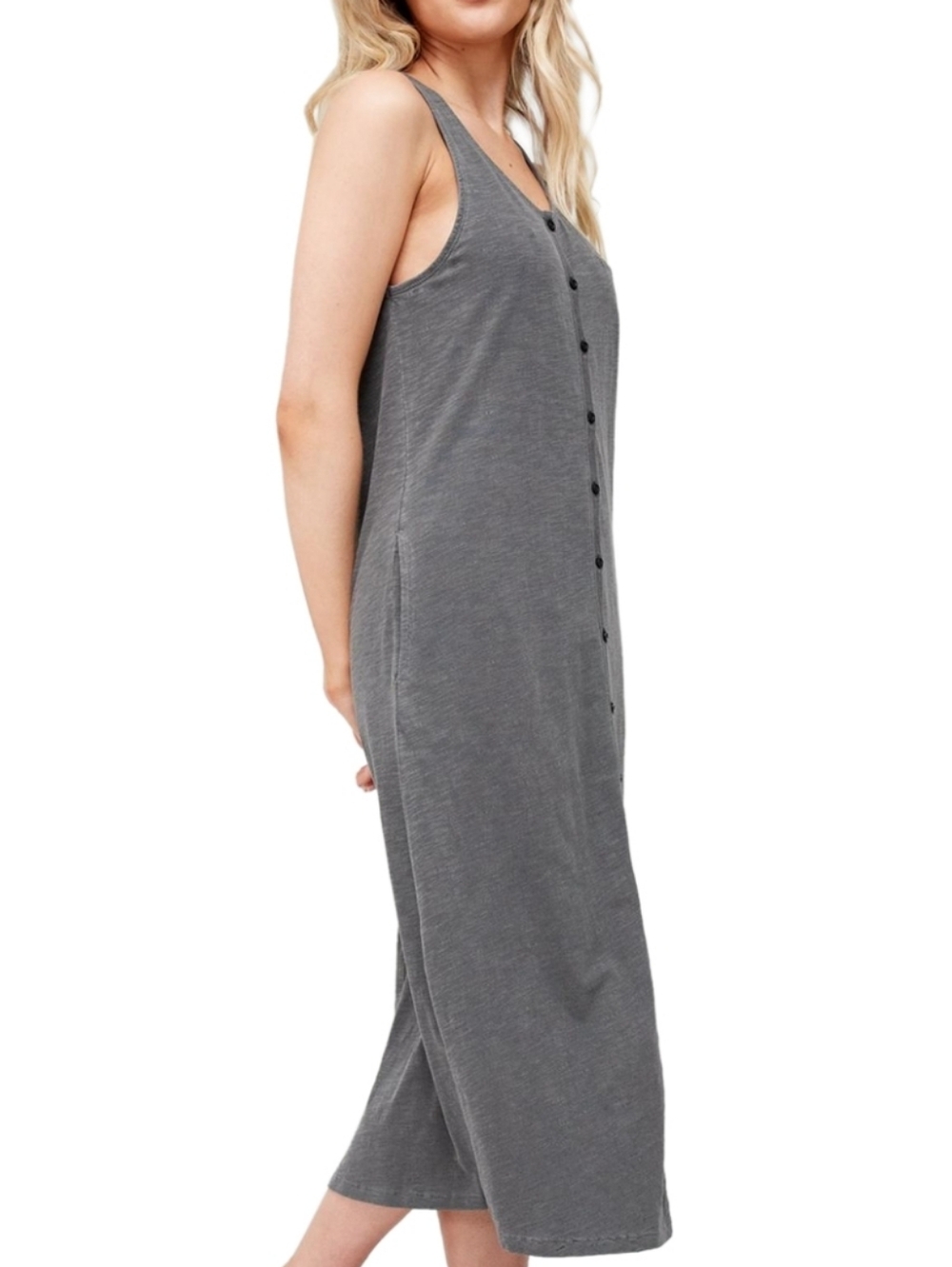 Heart & Hips Gray Ribbed Button-Up Dress